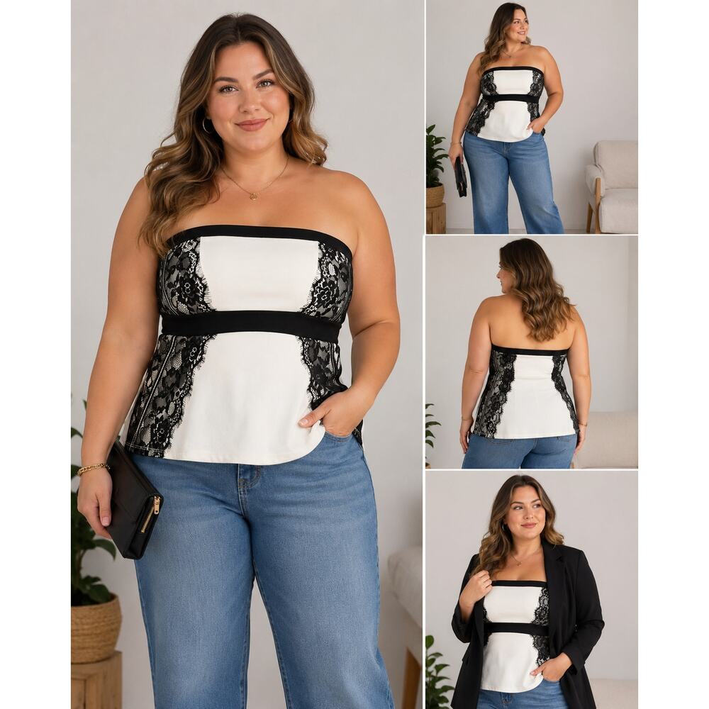 Maurices Black White Lace Strapless Tube Top Plus Size 0X